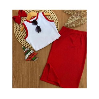 Conjunto Infantil e Juvenil para Meninas Canelado Cropped e Saia Midi Gringa CJ003 em Oferta na Shopee
