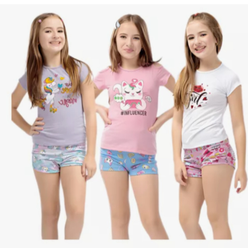 KIT 10 PEÇAS CONJUNTO MENINA DE COTTON SORTIDOS 5 BLUSA + 5 SHORTS