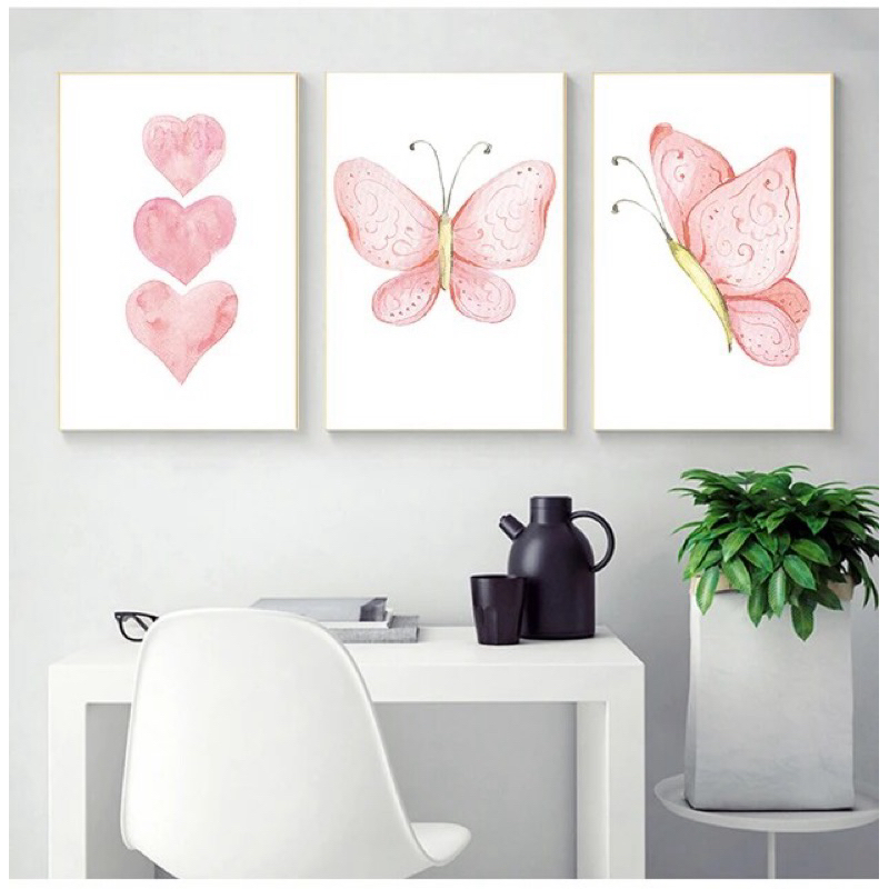 Quadros Decorativos 3 peças Delicado Borboleta Coração Rosa em Oferta na Shopee