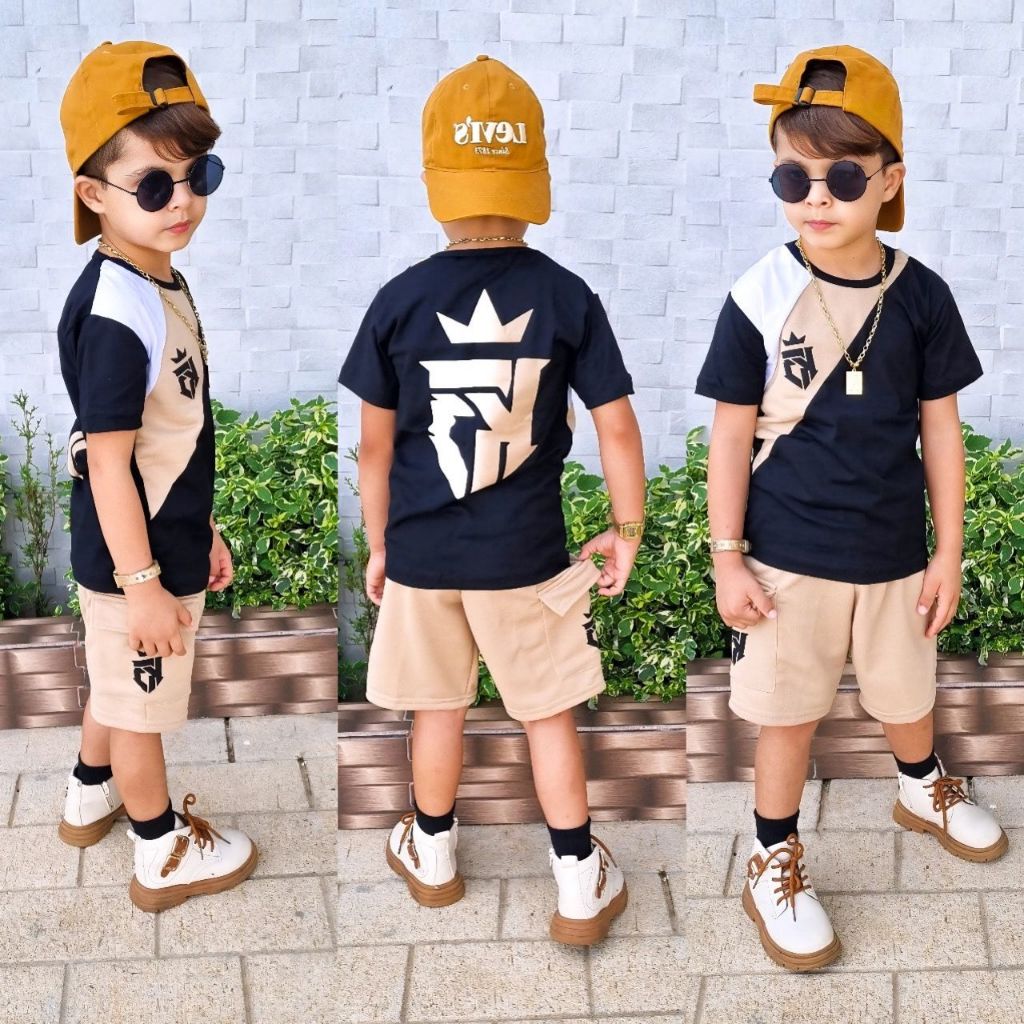 Conjunto Infantil Juvenil  - Camiseta + Short Masculino Modelo Kvani Joy De Verão em Oferta na Shopee