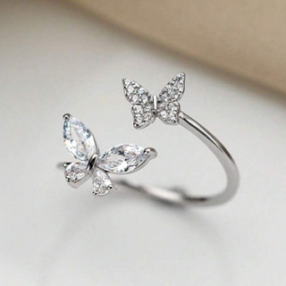 Anel Borboleta Ajustável Com Brilho- Cor Prata em Oferta na Shopee