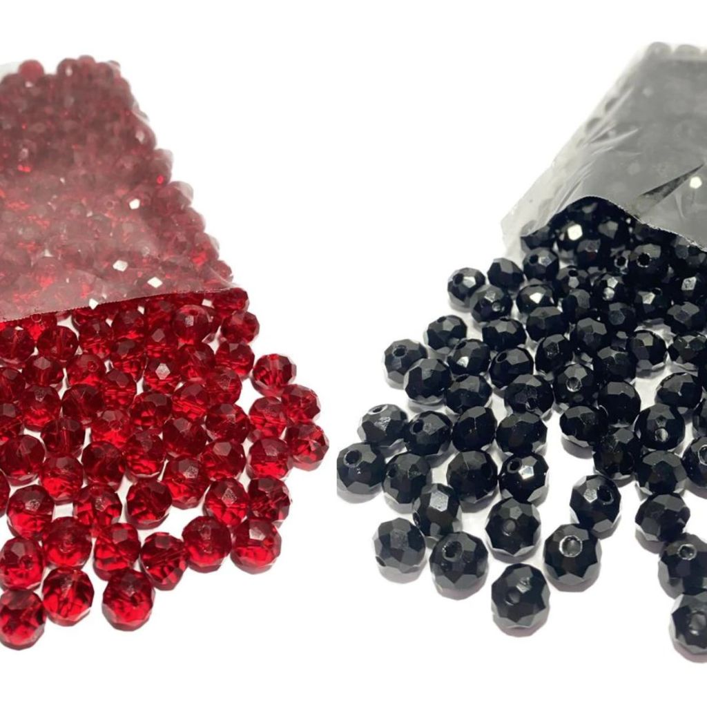 100 Missangas de cristal Vermelho Transparentee 100 Missangas de cristal Preto 8mm | Para Guia umbanda candomblé em Oferta na Shopee