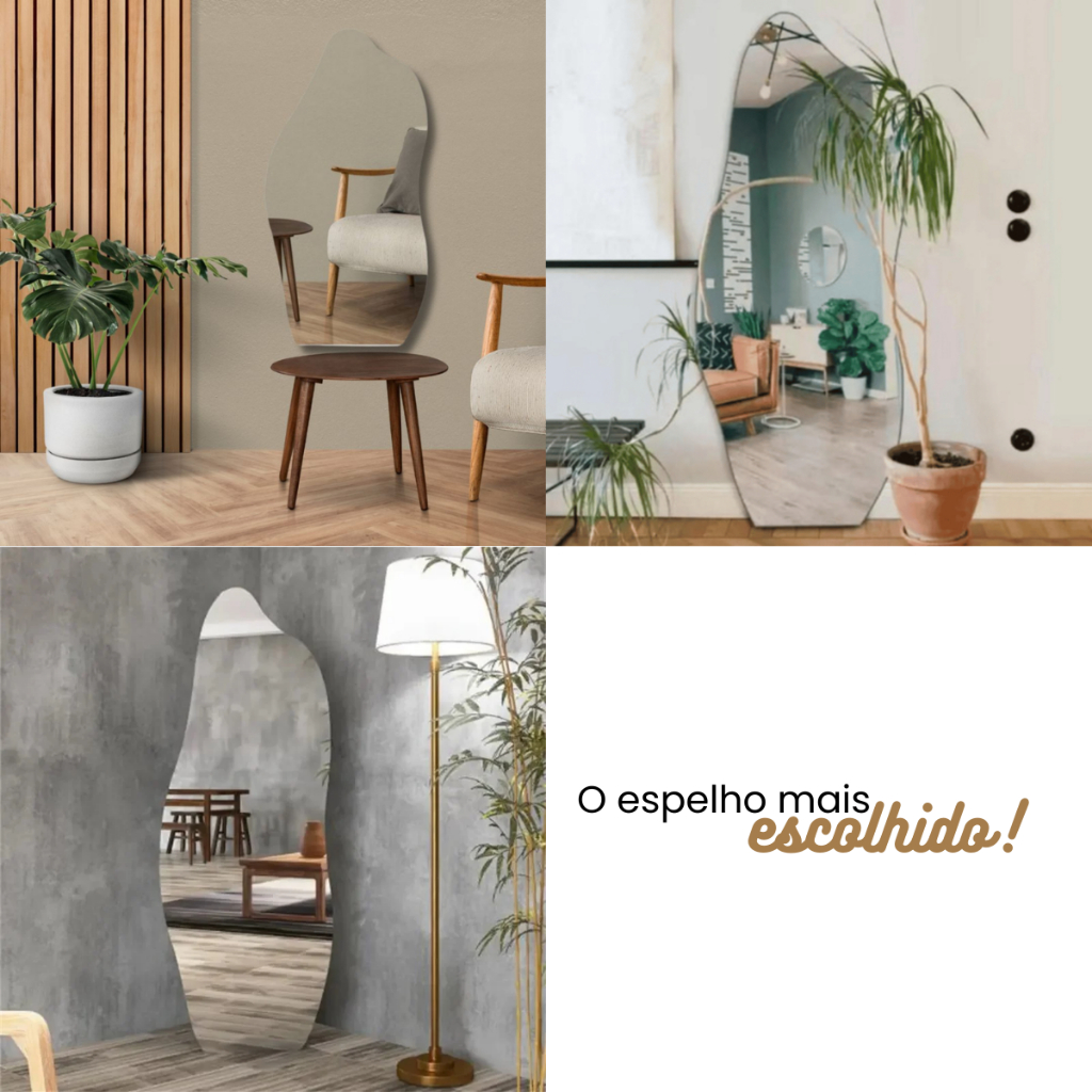 Espelho Lopazzi Orgânico Grande Corpo Inteiro Polido Decoração Quarto Sala Closet Luxo OG-06 Suporte