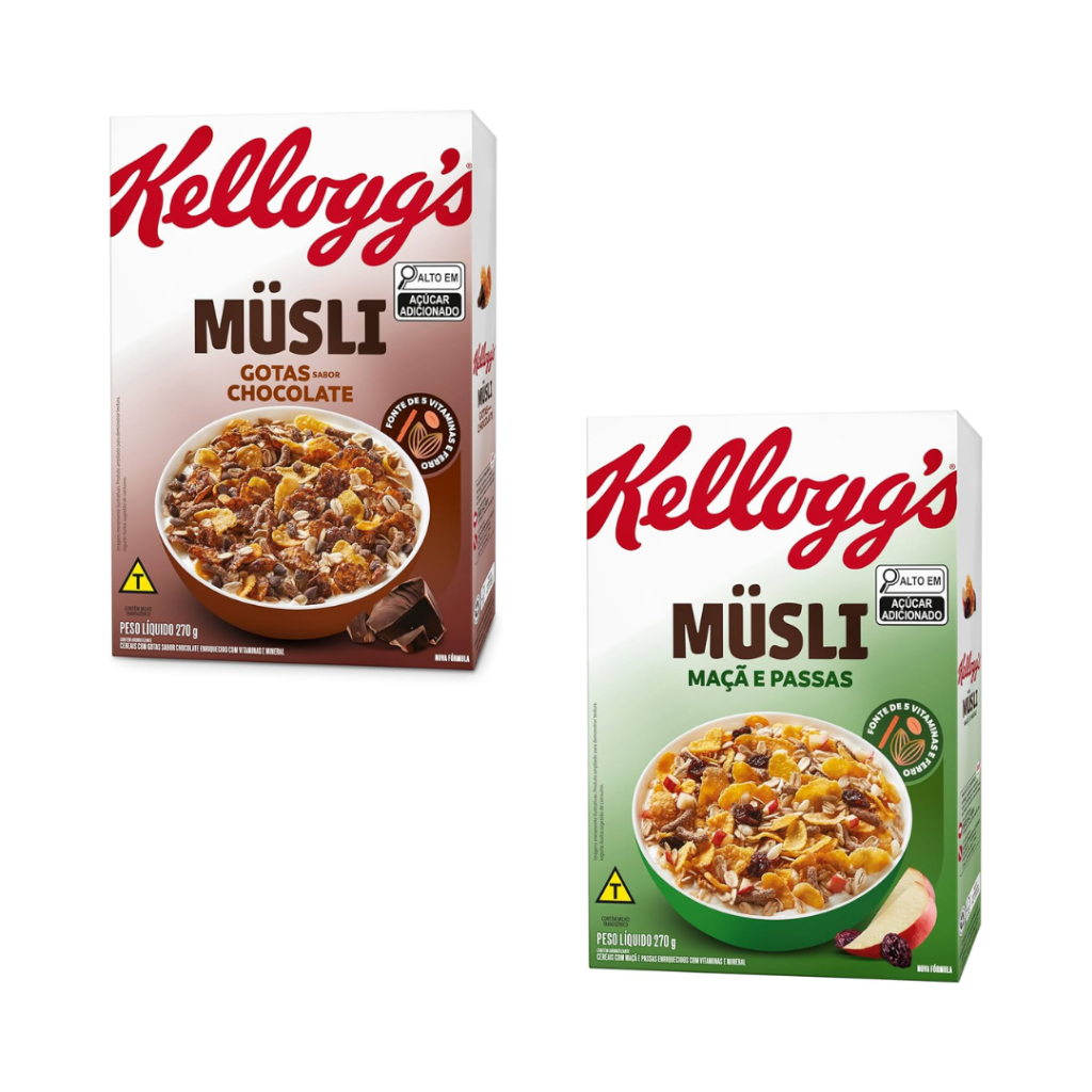 Kit C/ 4 Cereal Musli Kellogs 270g - Chocolate Ou Maçã e Passas em Oferta na Shopee