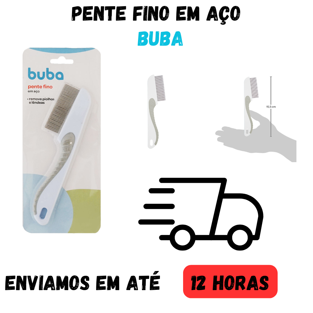 Pente Fino em Aço Buba Cinza e Branco