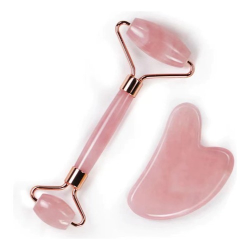 Rolo Massageador Facial Quartzo Rosa Gua Sha Jade Anti Rugas