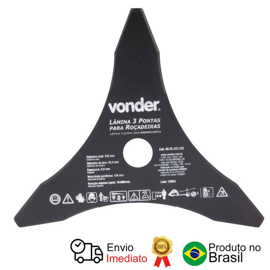 Lâmina De 3 Pontas Roçadeiras 255mm x 25.4mm Vonder em Oferta na Shopee