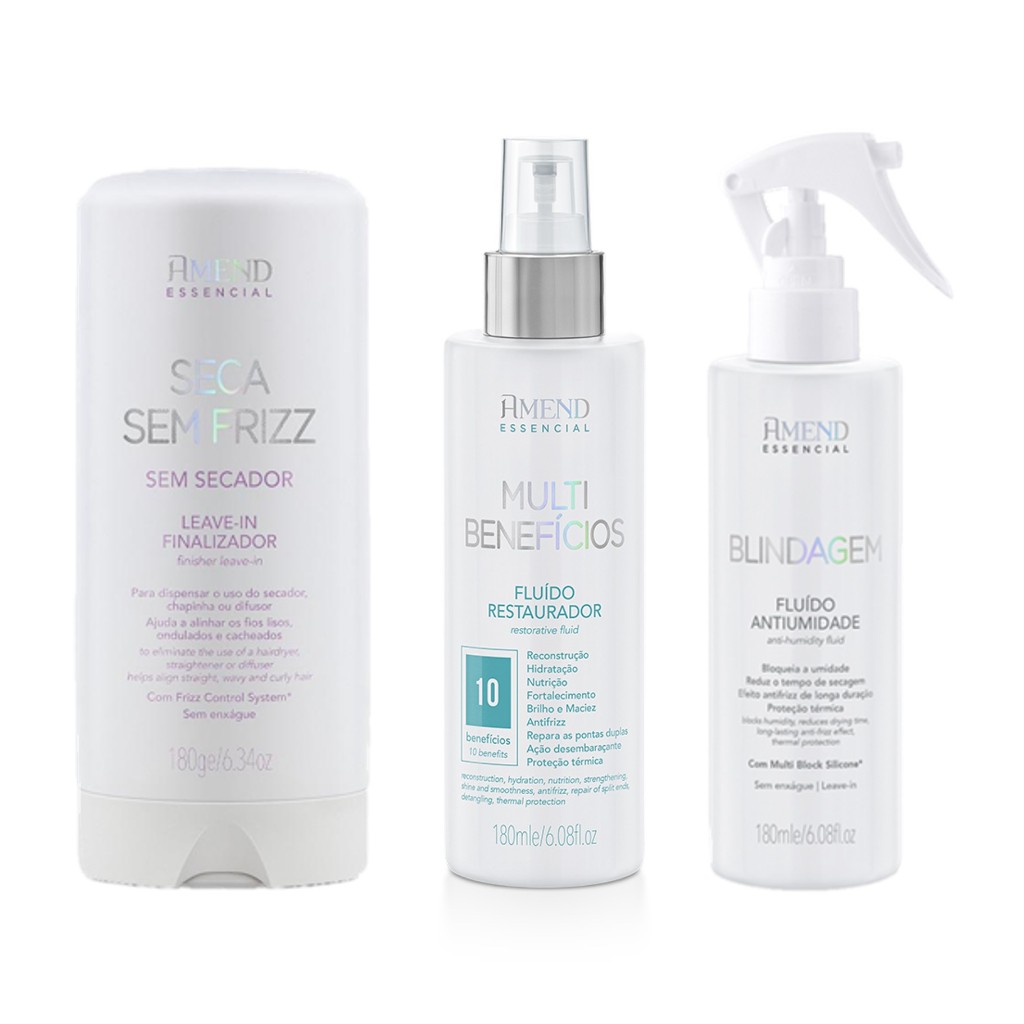 Amend KIT Seca Sem Frizz Leave-in 180g + Fluído Multibenefícios e Blindagem Anti