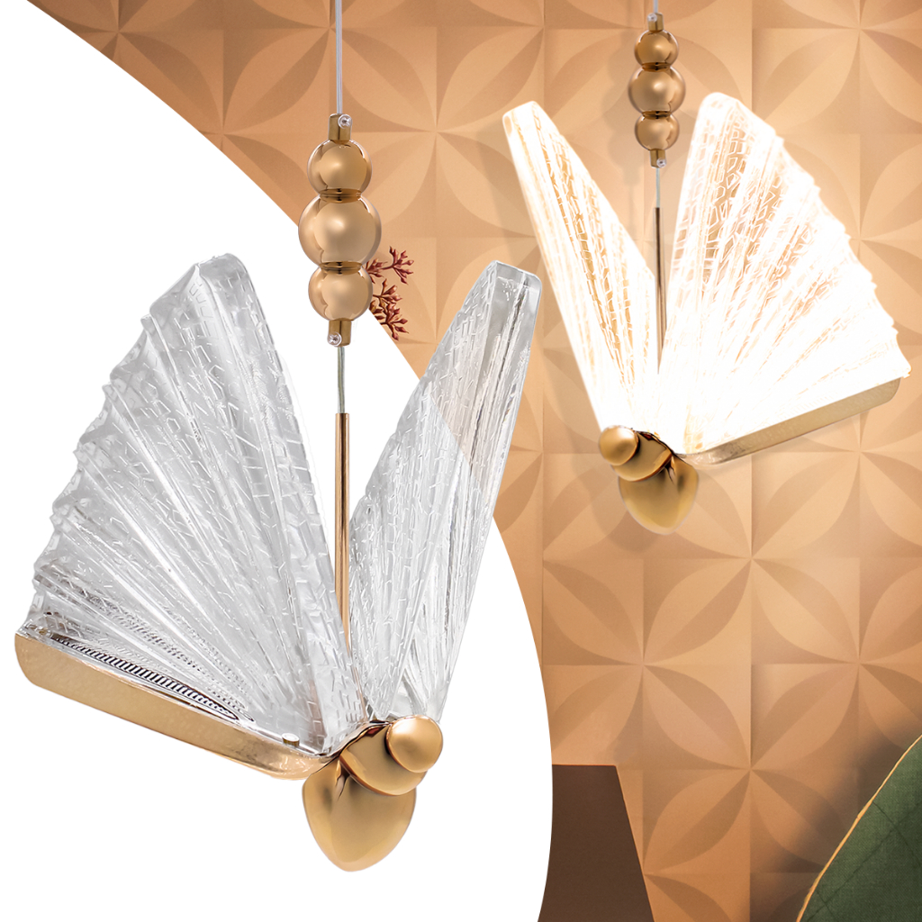 Pendente Abelha G Borboleta Dourado Bivolt Led 3 Cores Pd32 em Oferta na Shopee