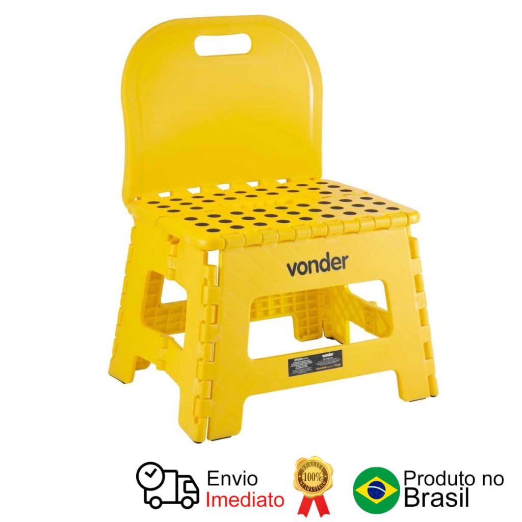 Banqueta Plástica Dobrável Amarela 220 Mm Encosto Vonder em Oferta na Shopee