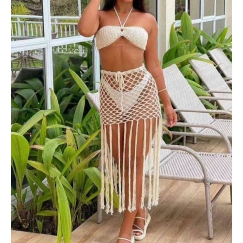 Saida de Praia Conjunto Blusa de Croche Saia de Croche