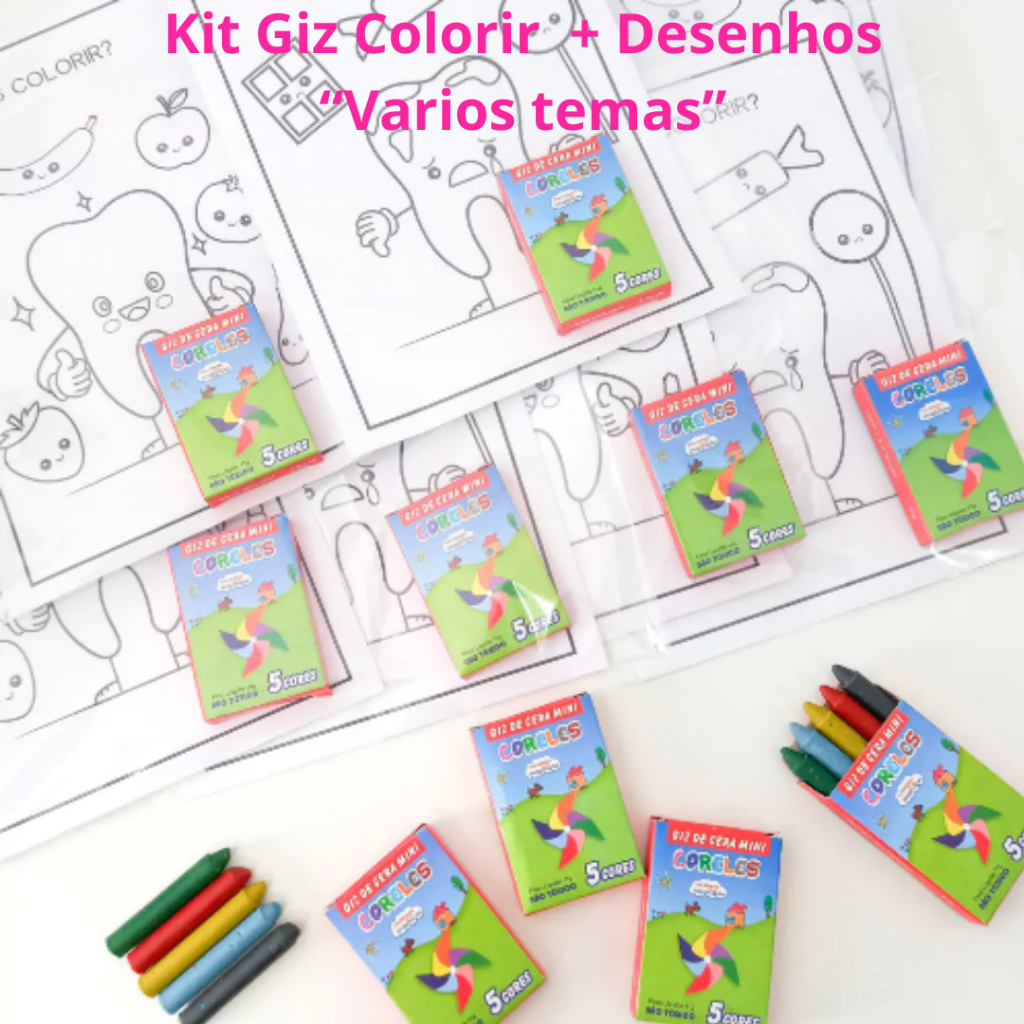 Kit 10/20/30 Caixa Giz de Cera + Desenhos - Colorir Dentista / Lembrancinha / Para Festas / Infantil