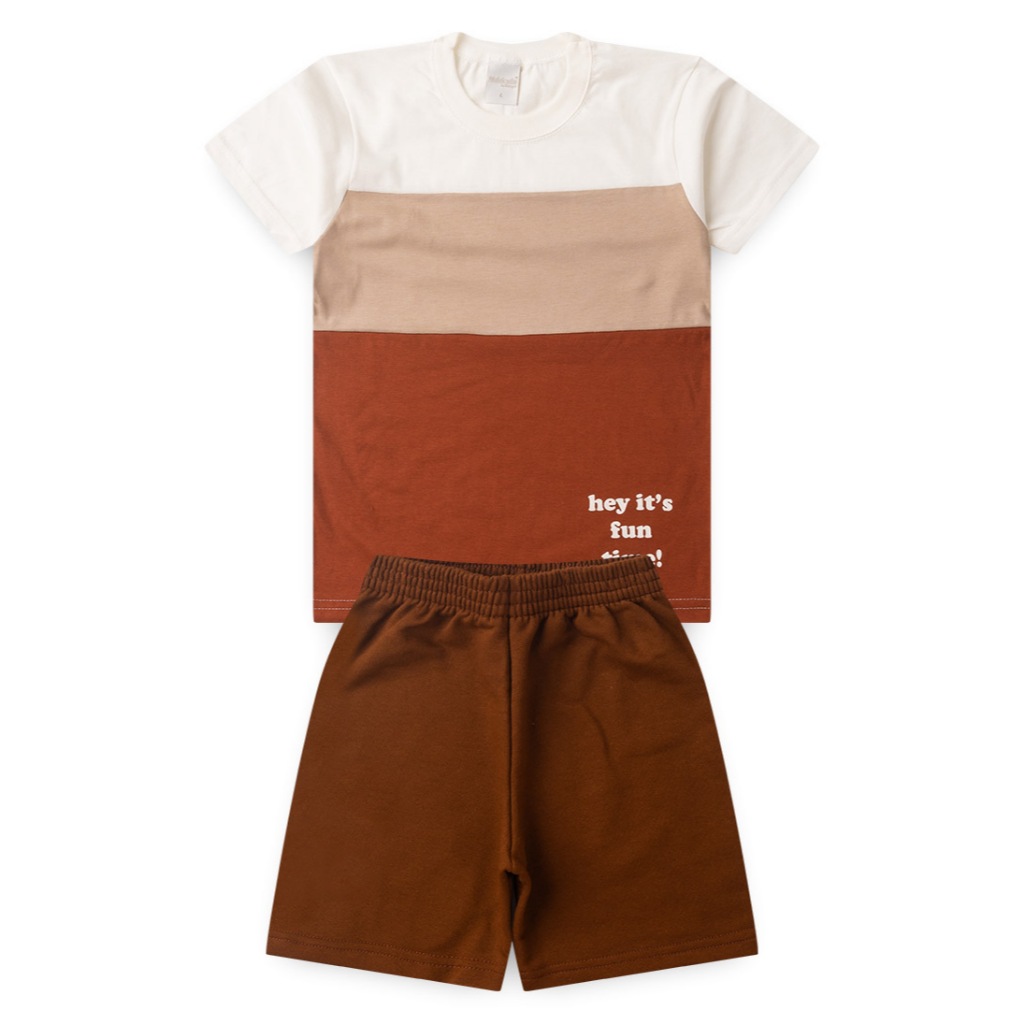 Conjunto Verão Menino Infantil Camiseta e Bermuda Recortes