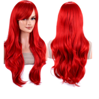 Peruca Lace Wig Longa Ondulada Com Franja Vermelha 70cm em Oferta na Shopee