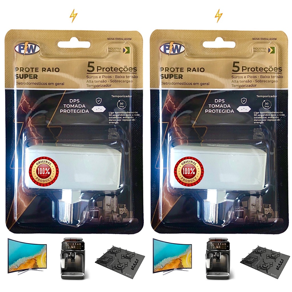 Kit com 2 Protetores De TV Contra Raios Surtos Picos De Energia Baixa Tensão (oscilações na rede) com Temporizador