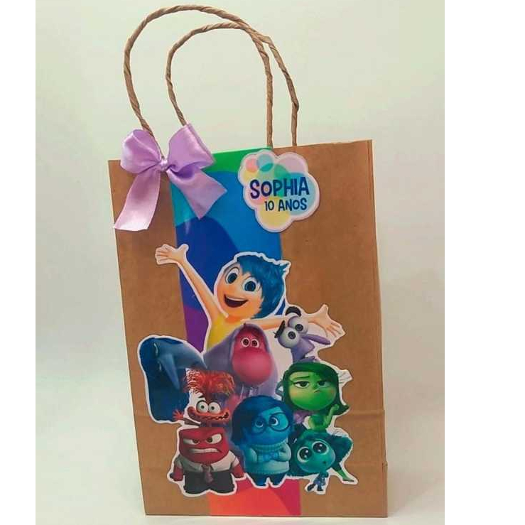 Sacolinha surpresa personalizada Divertidamente- Sacolinha Kraft personalizada- Sacolinha Festa Infantil 15 unidades
