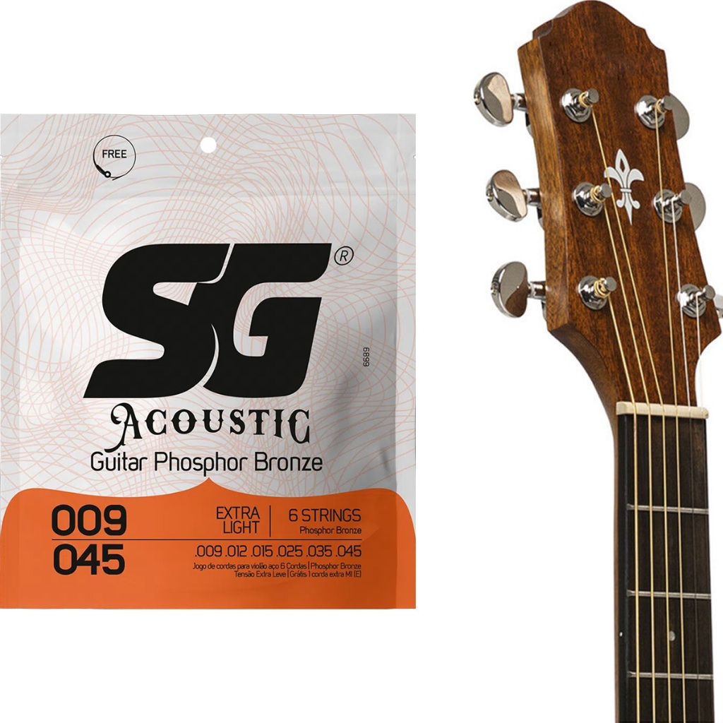 Encordoamento SG 009 Phosphor Bronze para Violão Extra Light em Oferta na Shopee