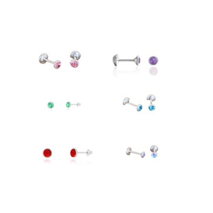 Brinco Zirconia Baby Prata 925 Rosa, Furta Cor, Azul, Verde, Lilás, Vermelho Infantil em Oferta na Shopee