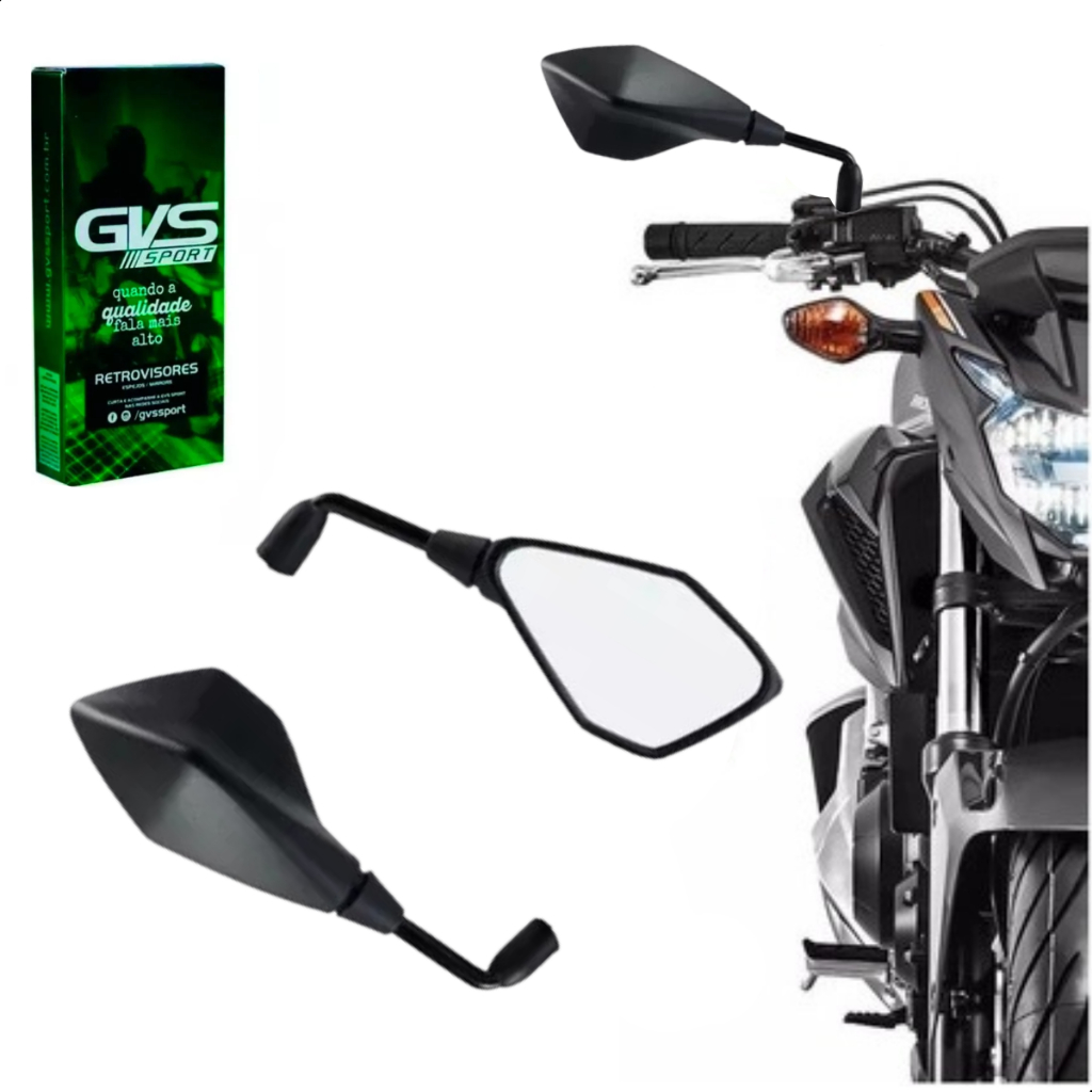 Retrovisor GVS Modelo Kawasaki Z400 Haste Longa  90 Graus Lente Plana em Oferta na Shopee