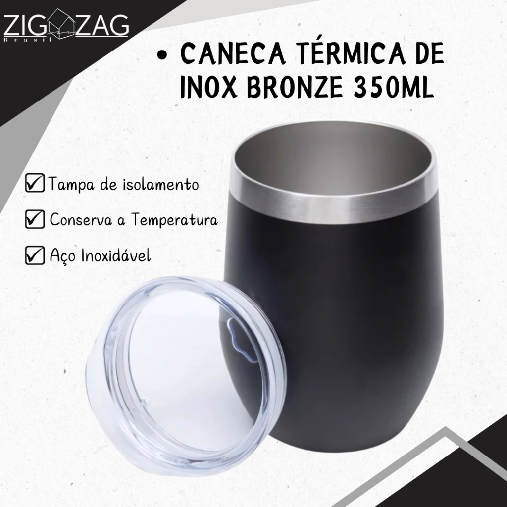 Caneca Térmica de Inox Bronze 350ml, Tampa Hermética de Acrílico Ideal para Bebidas Quentes e Frias em Oferta na Shopee