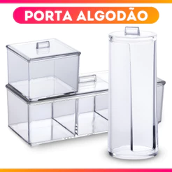 Porta Algodão Cotonete Cilindro/Redondo Quadrado Triplo Organizador de Acrílico C/ Tampa - Paramount