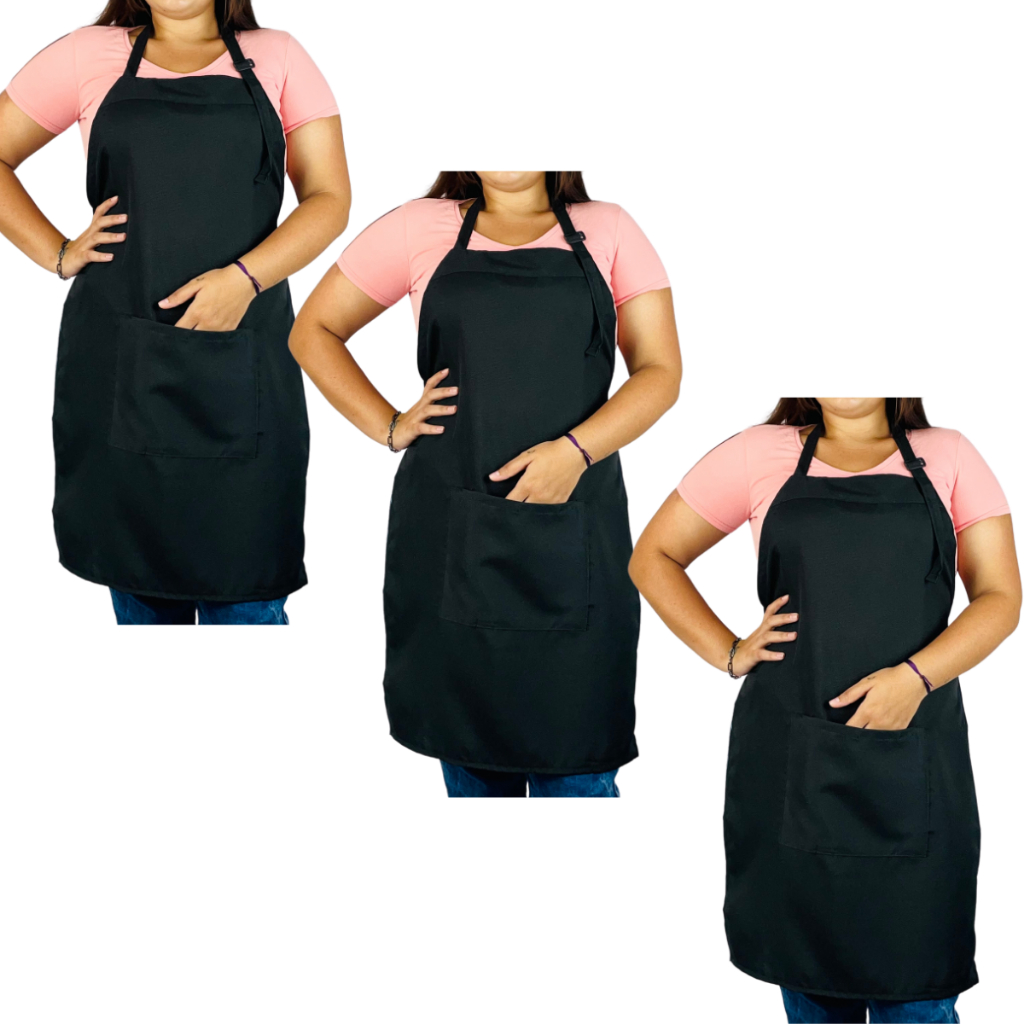Kit com 3 Avental Inteiro Oxford Modelo Garçom de Cozinha com Bolso Frontal Ajustável