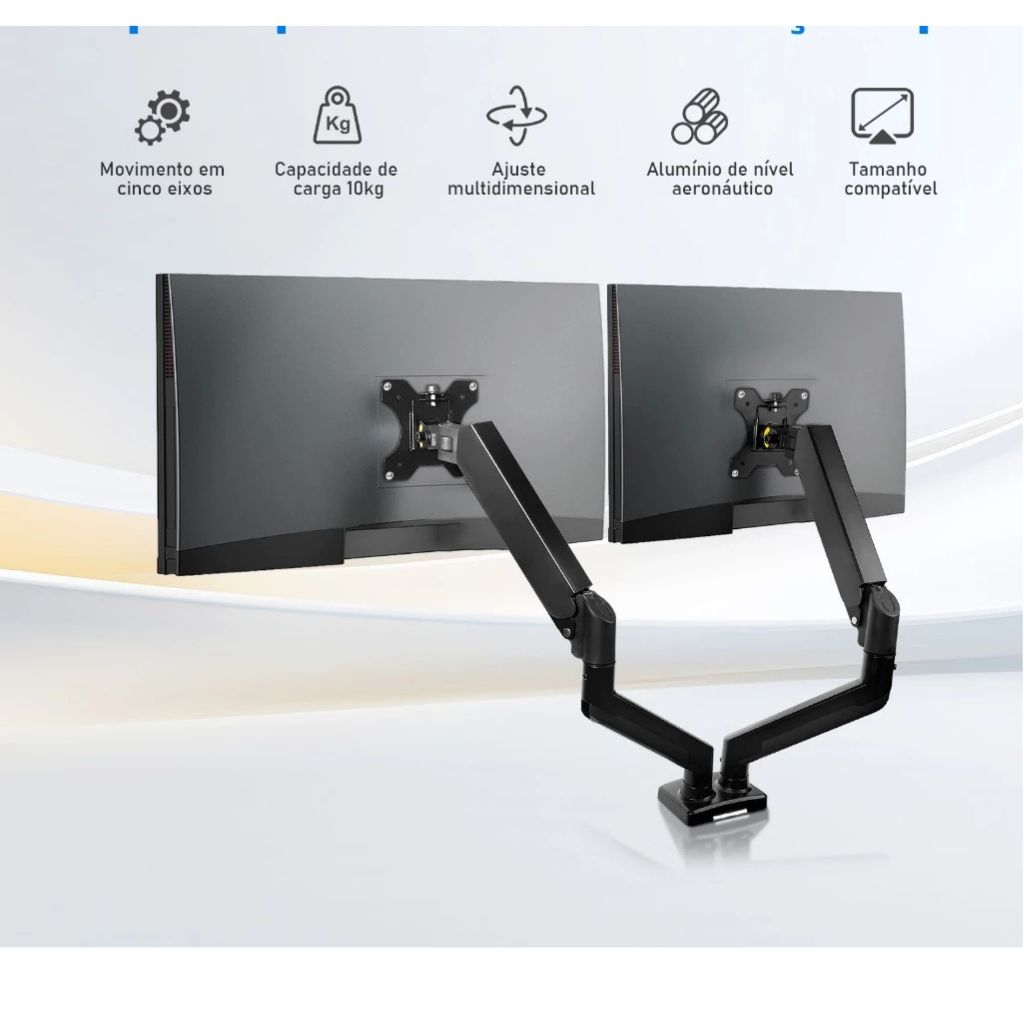 Suporte Para Computador LCD Monitor Duplo Mesa 10" a 27" Preto Rolamento 10kg