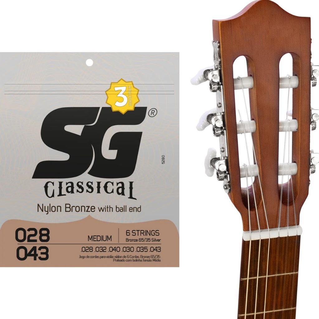 Kit 3 Encordoamento SG Violão Nylon Triple Pack 028 Bronze 65/35 em Oferta na Shopee
