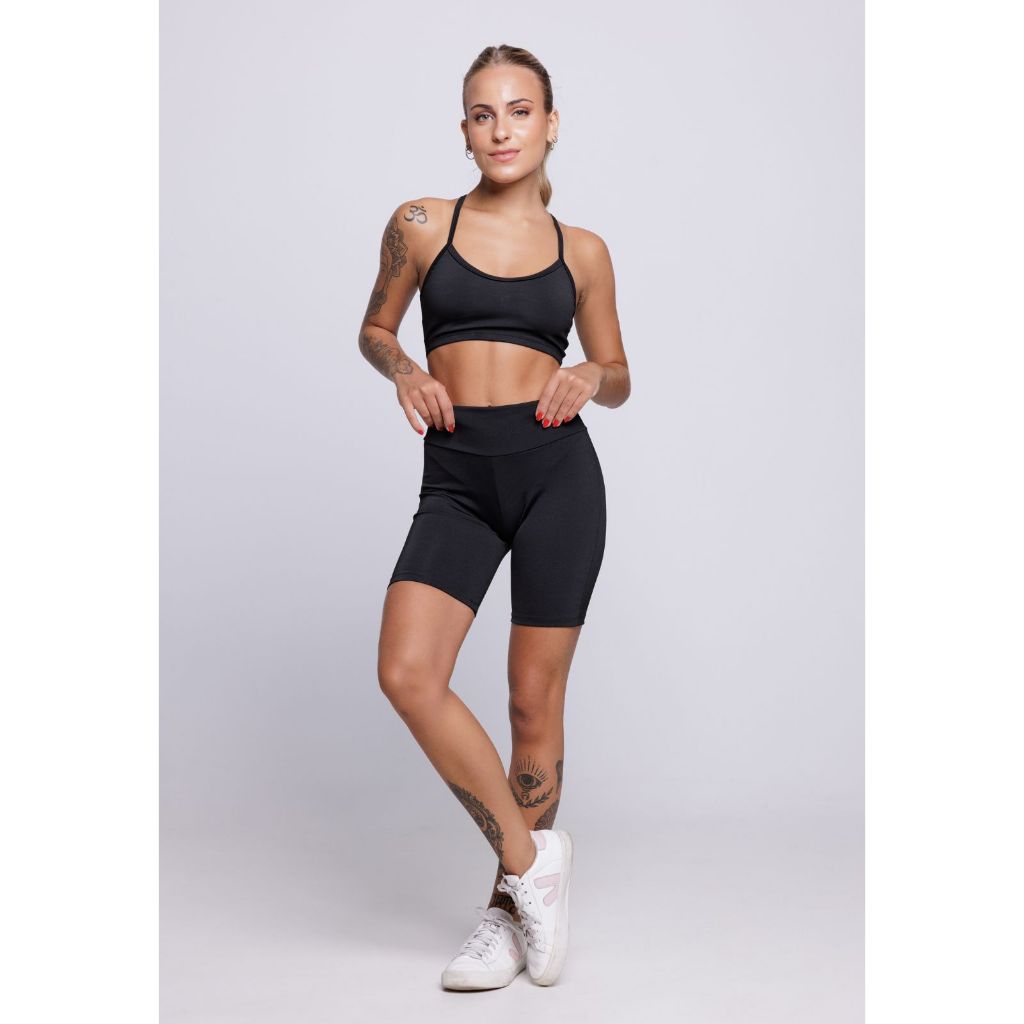Conjunto Fitness Suplex Top Alcinha e Bermuda Meia Coxa Cintura Alta Academia