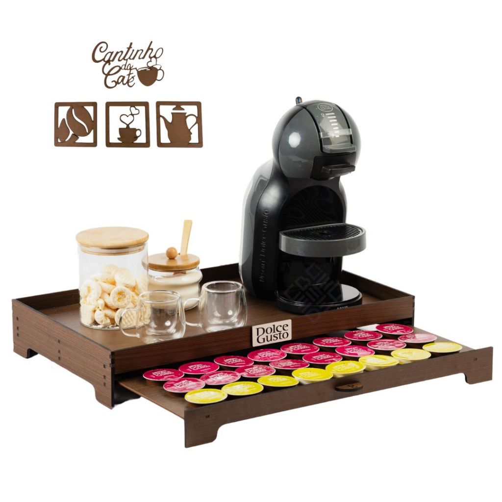 Melhor Bandeja Porta Capsulas 40cps Suporte Cafeteira Dolce gusto mdf organizador apoio se...
