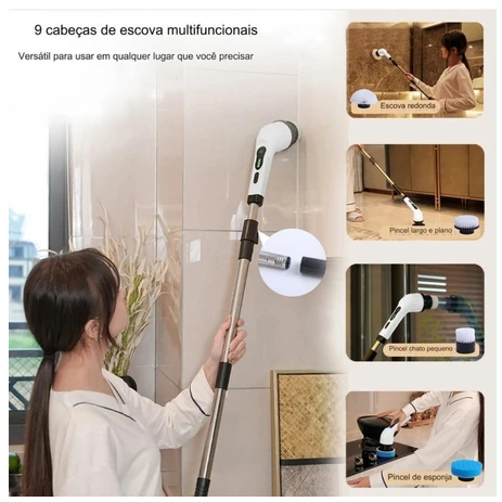 Esfregão Elétrico 9 Em 1 Sem fio Escova De Limpeza Pesada Multiuso 360 Recarregável Giratória