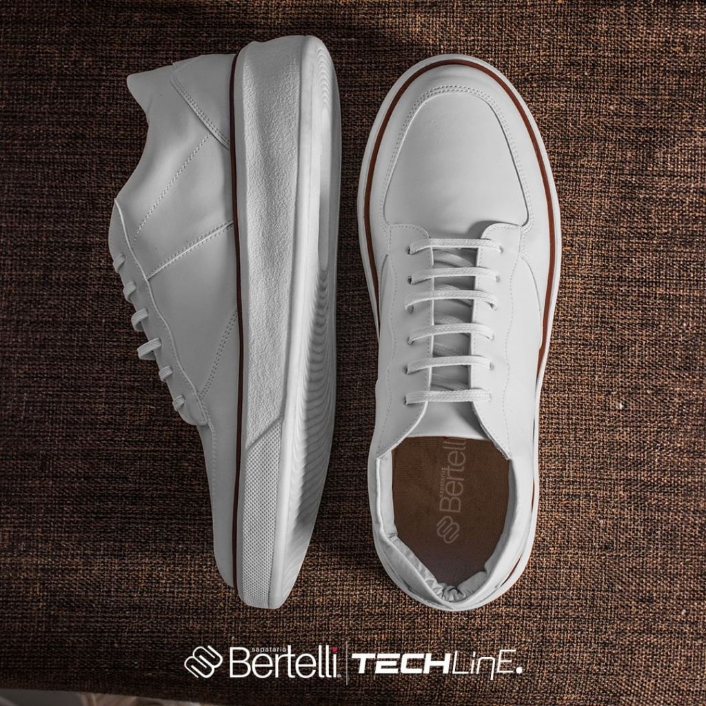 Tênis Casual Branco Sapatenis Masculino Couro Confortável Lançamento Moda