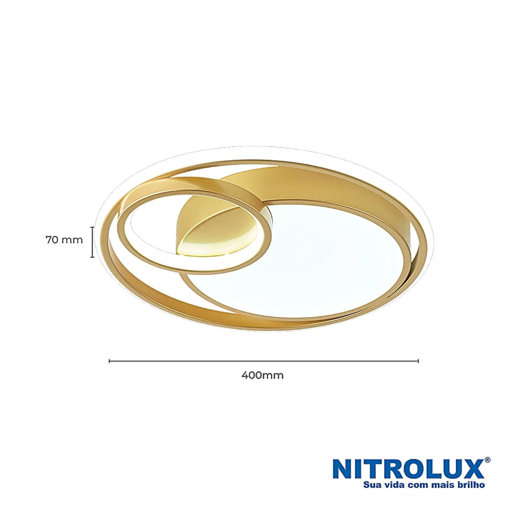Plafon Redondo Dourado 43cm Led 44W 3 em 1 Bivolt