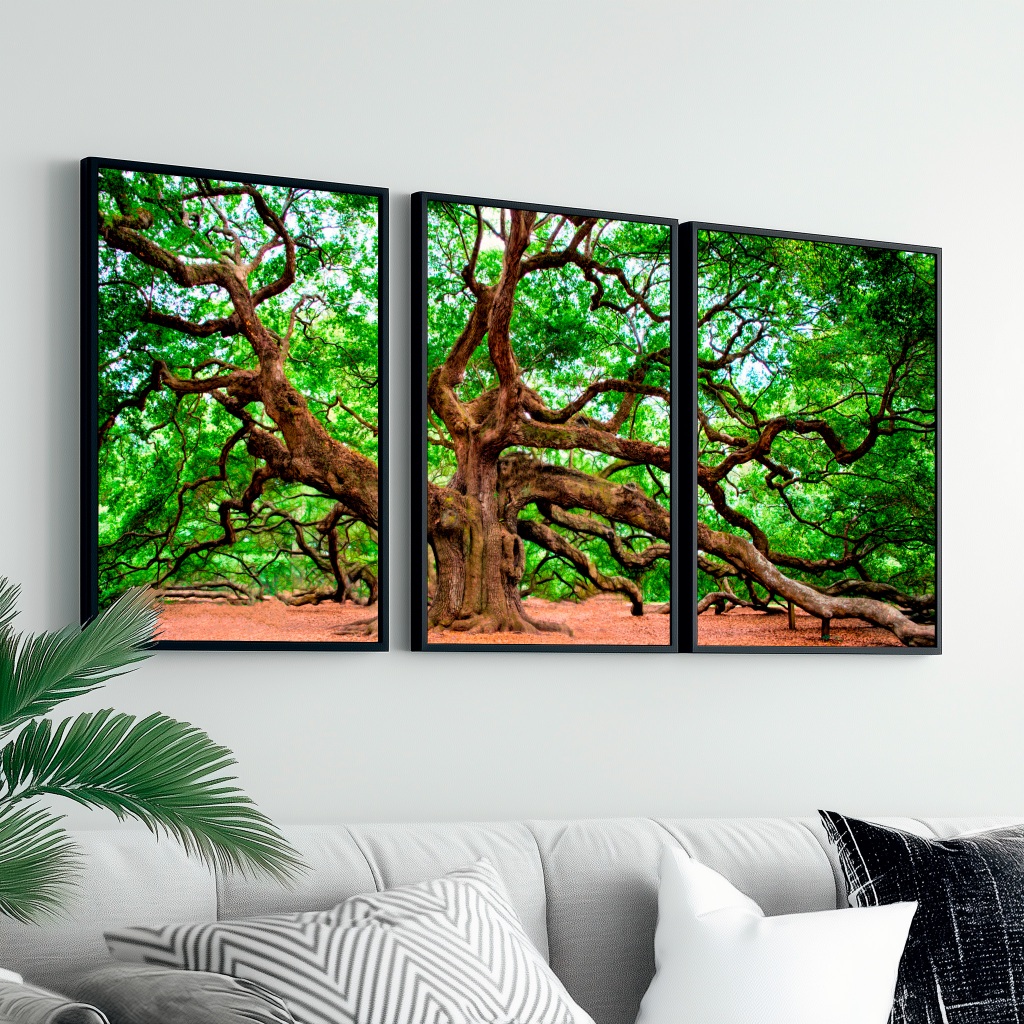 Conjunto Quadros Decorativos Com Moldura 50X70 cm Arte Árvore da Vida