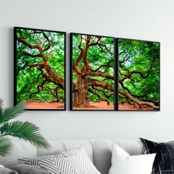 Conjunto Quadros Decorativos Com Moldura 50X70 cm Arte Árvore da Vida