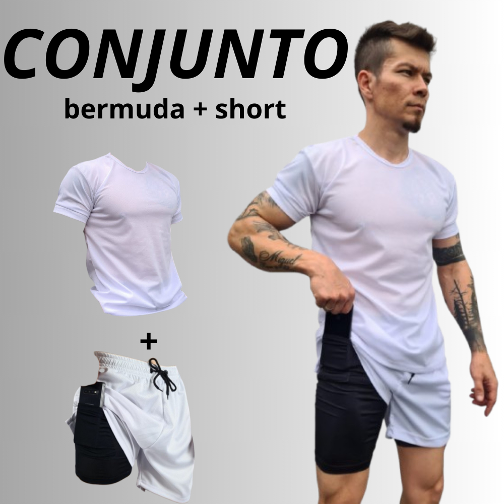 Conjunto Academia Short 2 Em 1 + Camiseta Dry Fit Masculino em Oferta na Shopee