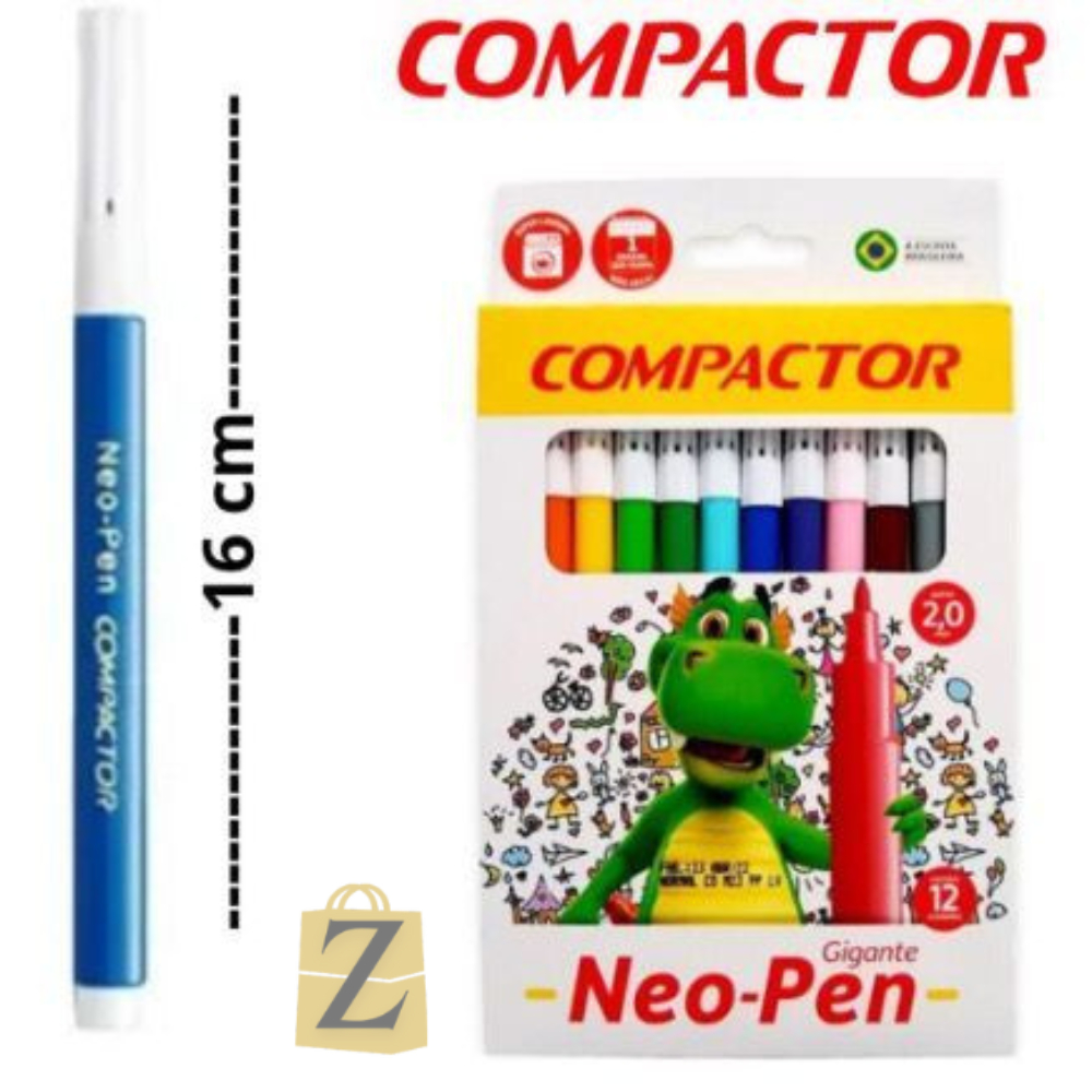 CANETINHA HIDROGRAFICA 12 CORES COMPACTOR