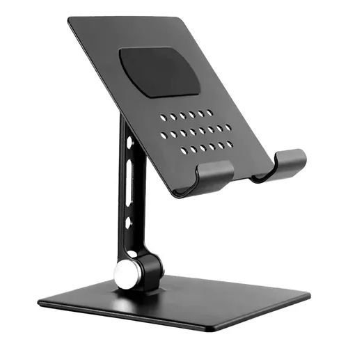 Suporte Para Tablet iPad 10 Polegadas Com Apoio Para Celular Preto de Alumínio