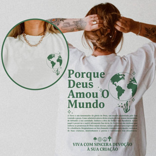 Camiseta Oversized ou Básica T-shirt Unissex 100% Algodão Gospel Cristã Porque Deus Amou O Mundo em Oferta na Shopee