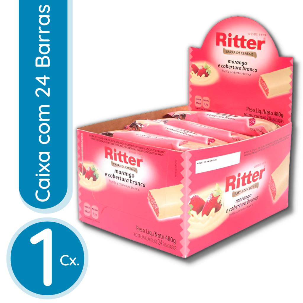 Barra de Cereal Ritter Morango e cobertura branca - 1 Caixa com 24 Unidades