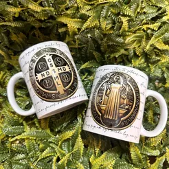 Caneca São Bento Oração Medalha Religiosa Católica Porcelana