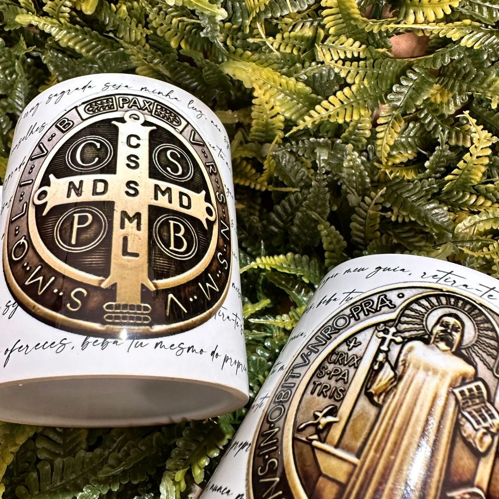 Caneca São Bento Oração Medalha Religiosa Católica Porcelana — imagem 2 de 2