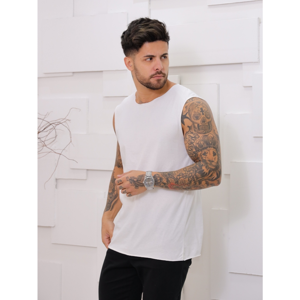 Regata machão liso masculina verão sem costura malha lavada estonada