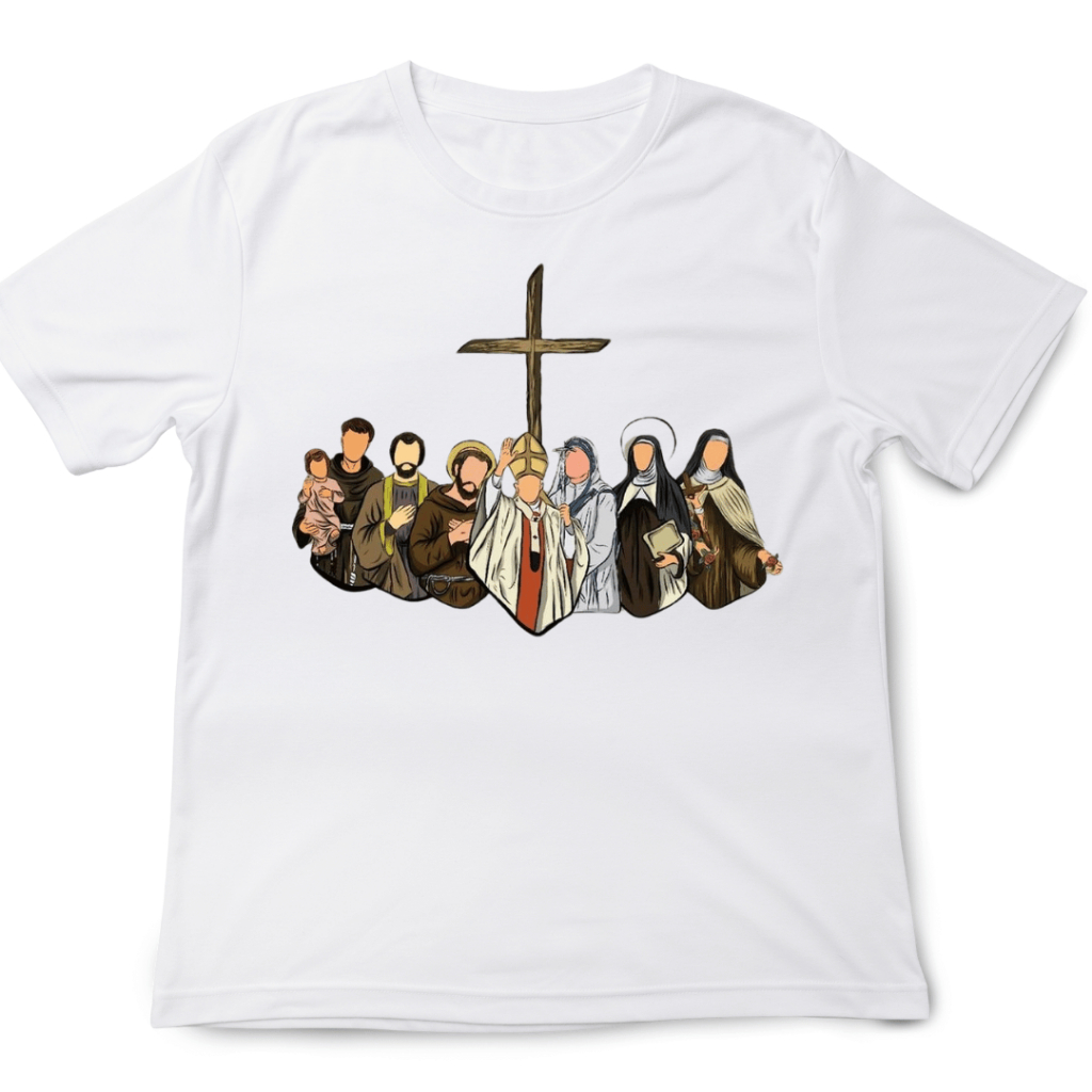 Camiseta Unissex Todos os Santos São João Paulo II Santa Teresinha Santo Antônio Santa Teresa D´avila Plus Size