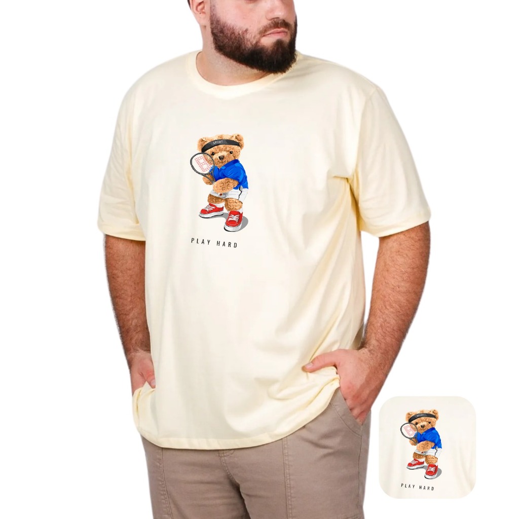 Camiseta Estampada Masculina Manga Curta Ursinho 100% Algodão Premium
