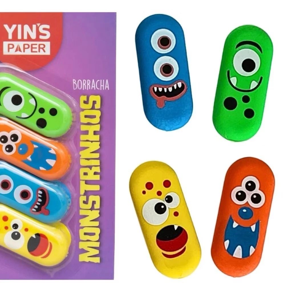 4 Peças Borracha Modelo Monstros Yins paper / Borrachas Fofas / Papelaria Fofa em Oferta na Shopee