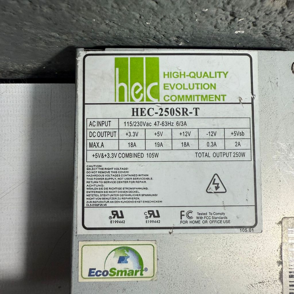 Fonte Real Hec Modelo: Hec-250sr-t 24 Pinos 250w Sata Atx