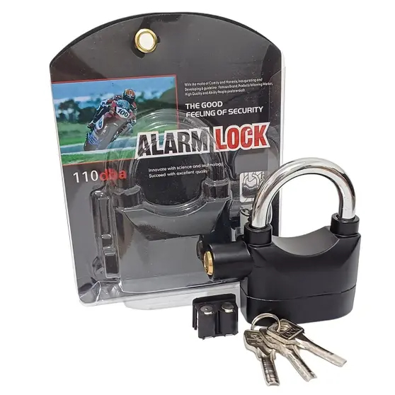 Cadeado com Alarme Sonoro Sirene Antifurto + 3 Chaves Anti Micha - Alarm Lock