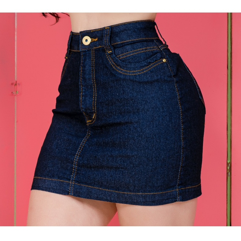 Saia Jeans Feminino Cintura Alta Com Lycra Levanta bumbum Short Cós Desfiado Gringa em Oferta na Shopee