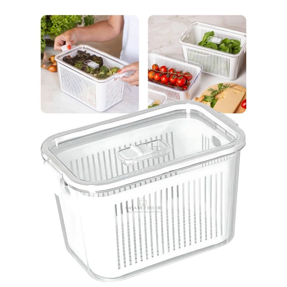 Organizador de Geladeira 1,780 Litros de Acrílico Tampa de Trava Hermética Frutas Saladas Alimentos em Oferta na Shopee